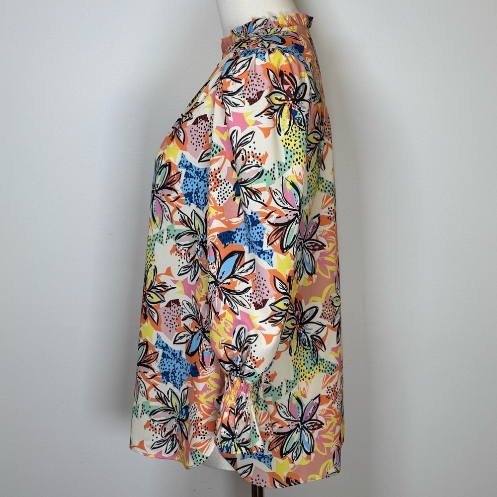 JADE | Melody Tam Colorful Floral 3/4 Sleeve Split Neck Blouse Women’s Size XS - Picture 4 of 10